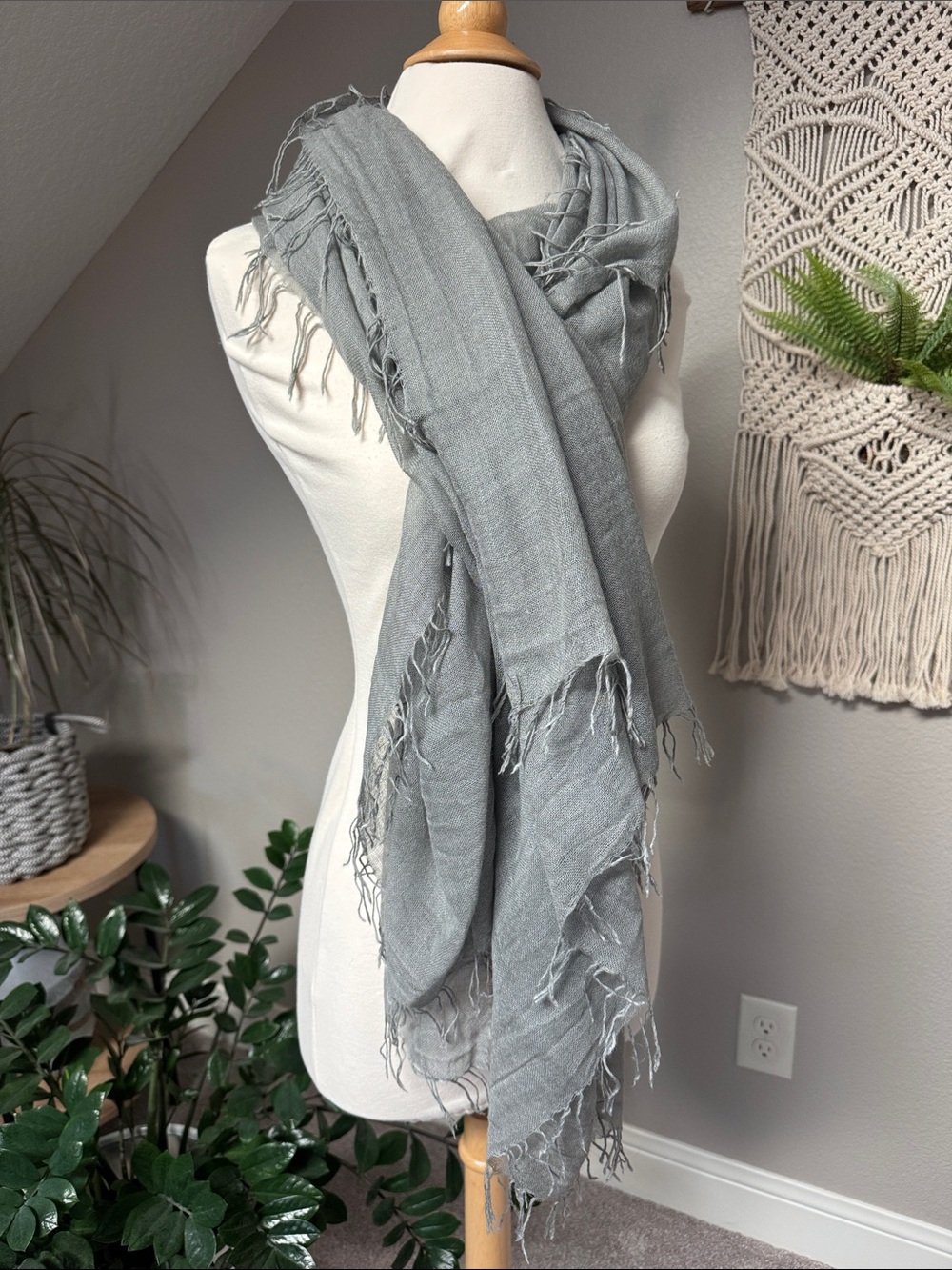 Chan Luu large grey cashmere silk scarf tissue lightweight